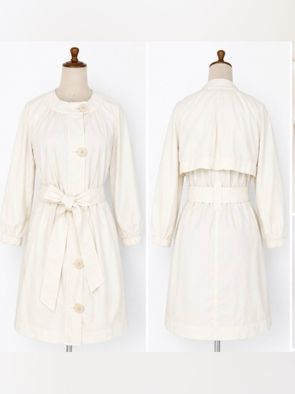 [Vince] Off-White Belted Raincoat Trench Coat Lined Minimal Chic XS - Picture 2 of 10
